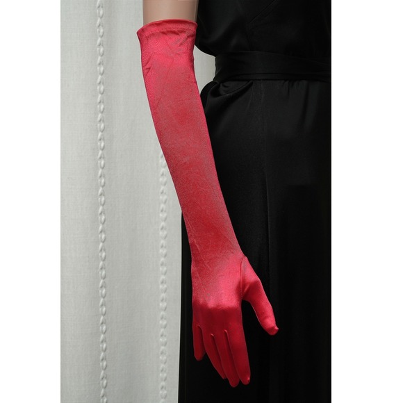 Accessories - Red Satin Opera Gloves Over‎ the Elbow Long Formal Evening Stretch Bridal Prom